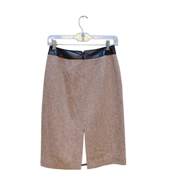 Lafayette 148 NY Tan Brown Tweed Pencil Skirt Faux Leather Waistband 2 - Picture 4 of 4